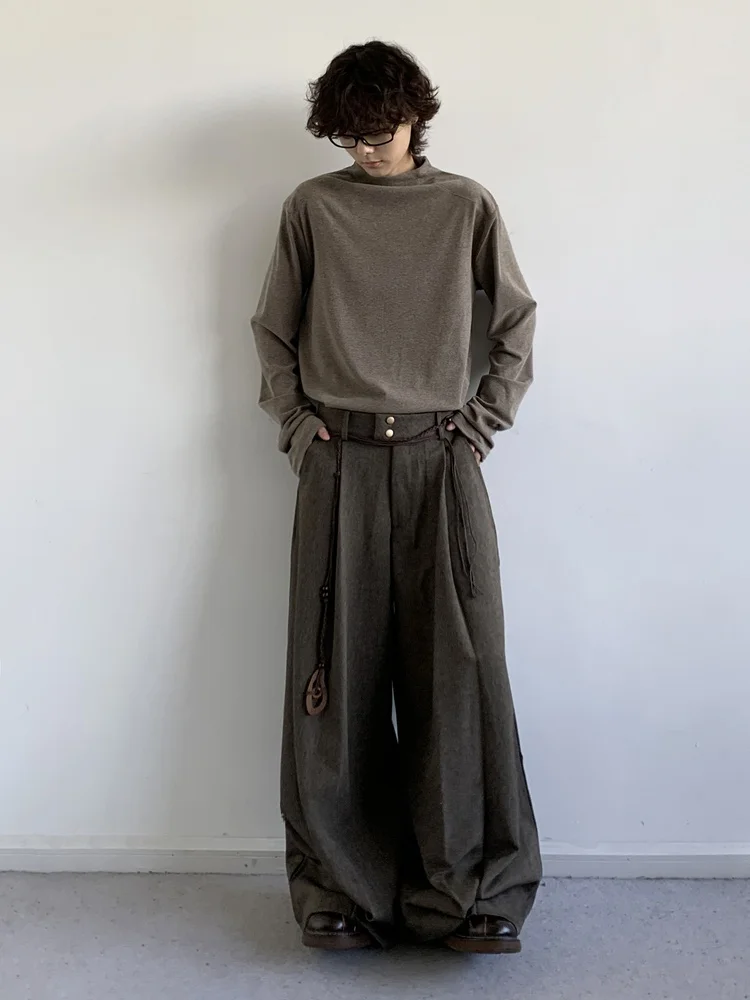 

Japanese Vintage Loose Fit Straight Leg Trousers Men Women Autumn Casual Long Pants Dra Effect Wide Leg Neutral Sle