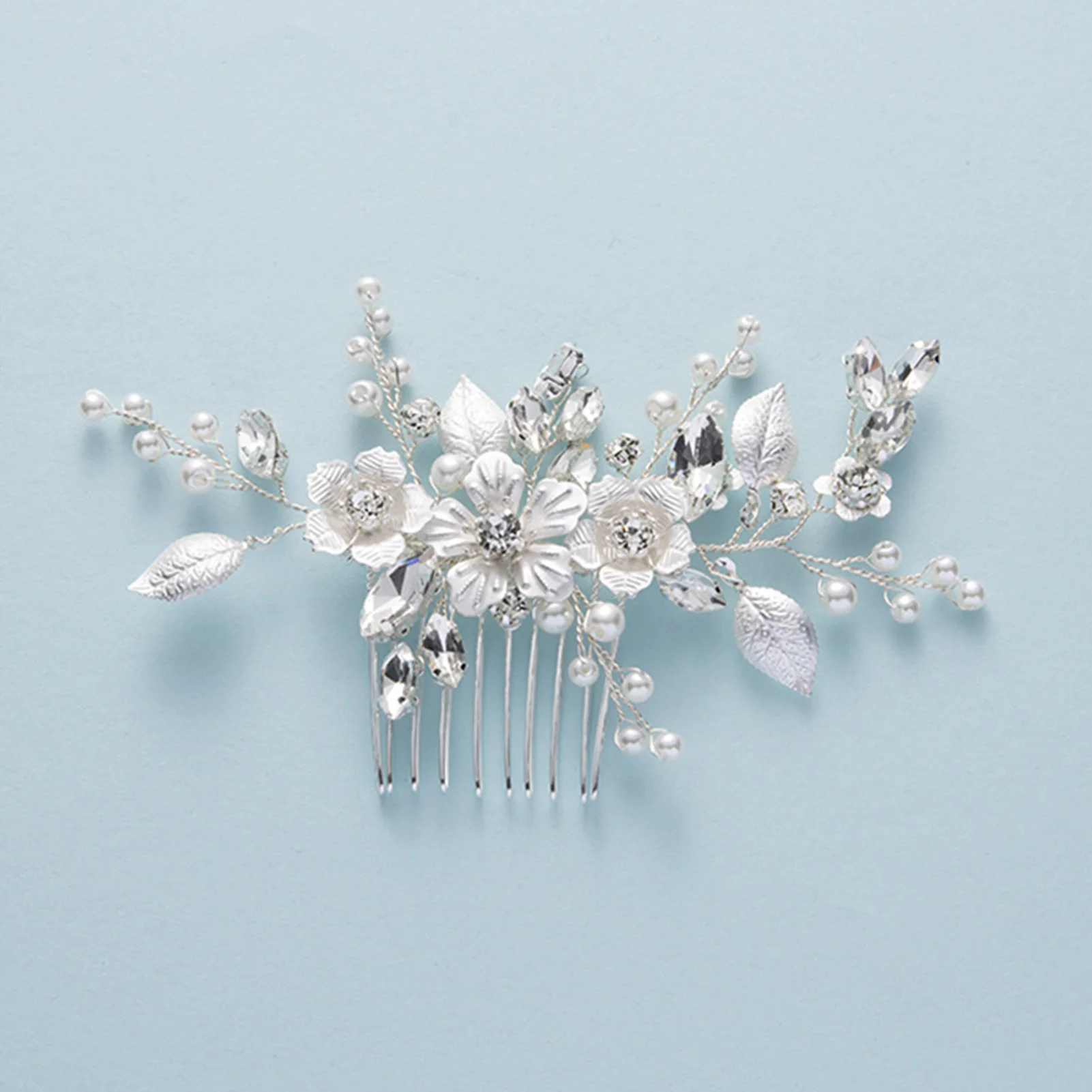 

Silver Color Pearl Crystal Wedding Hair Combs Hair Accessories for Bridal Flower Headpiece Women Bride Hair ornaments Jewelry