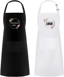 Custom Design Brand Logo Black Unisex cameriere Cooking Restaurant Pocket Printing regolabile Hanging Neck grembiuli da uomo per donna