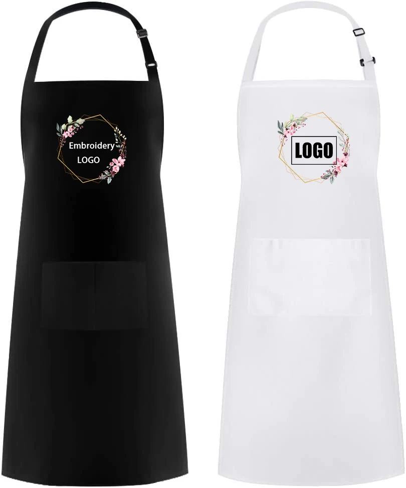 Logo marki na zamówienie Czarne unisex kelner gotowanie restauracja kieszonkowy nadruk regulowane wiszące fartuchy męskie na szyję dla kobiet