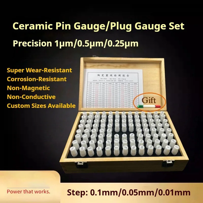 Range 0.30-10.00mm, Step 0.01/0.05/0.1mm, Ceramic Pin Gauge Set, Customized Gauge, Tools for Carpentry, Inspection and Mechanica