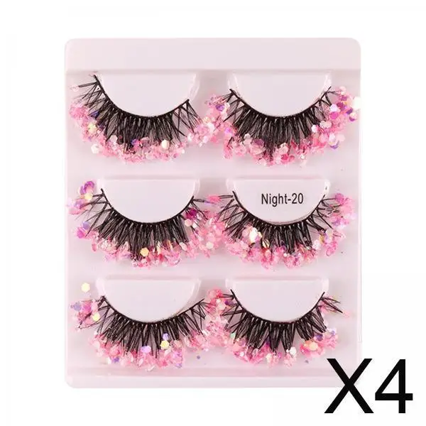 Colored Shining False Eyelashes with Glitter Sequins 3D Eye Makeup Natural Extension Kit for Halloween Cosplay Party