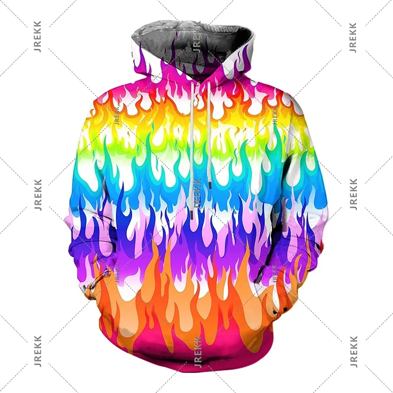 Street Art Paint Hoodie Men's Clothing Colorful Swirls Visual Disparity Print Hooded Coat Fire Smoke Personality Y2k Sweatshirt