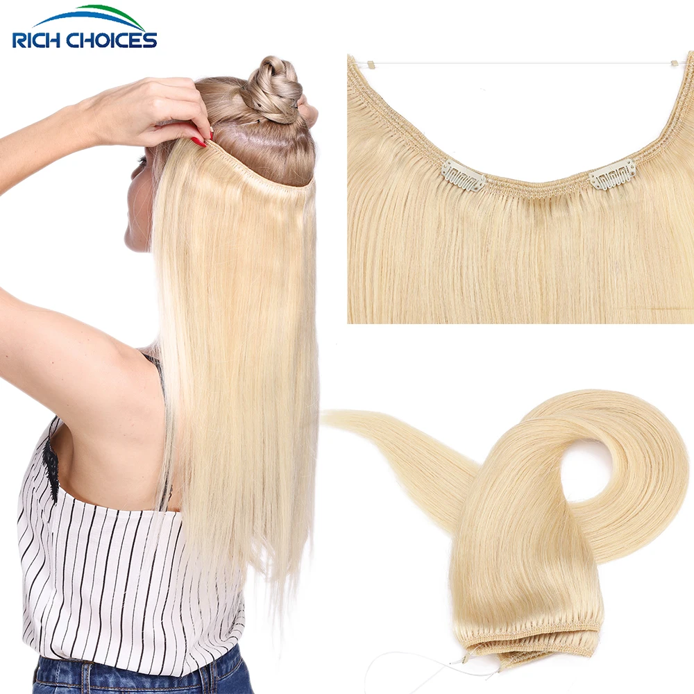 Rich Choices Wire in Hair Extensions Human Hair Straight Fish Line Natural Fusion Hair with Clips Weft Hair Extensions For Women