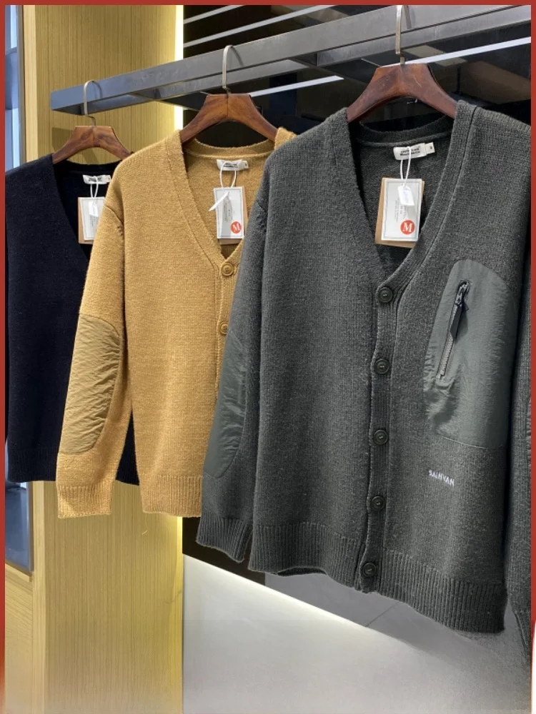 

Мужской вязаный открытый кардиган для улицы, повседневный свободный крой, модный Spor ex, осень-зима, V-Ne, теплая смесь полиэстера