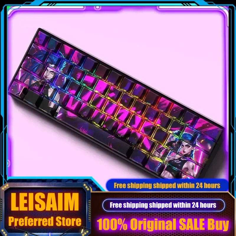 NEW LOL 아케인 징크스 테마 애니메이션 키캡 기계식 키보드 체리 PBT 커스텀 키캡 측면 각인 반투명 게임 귀여운 선물