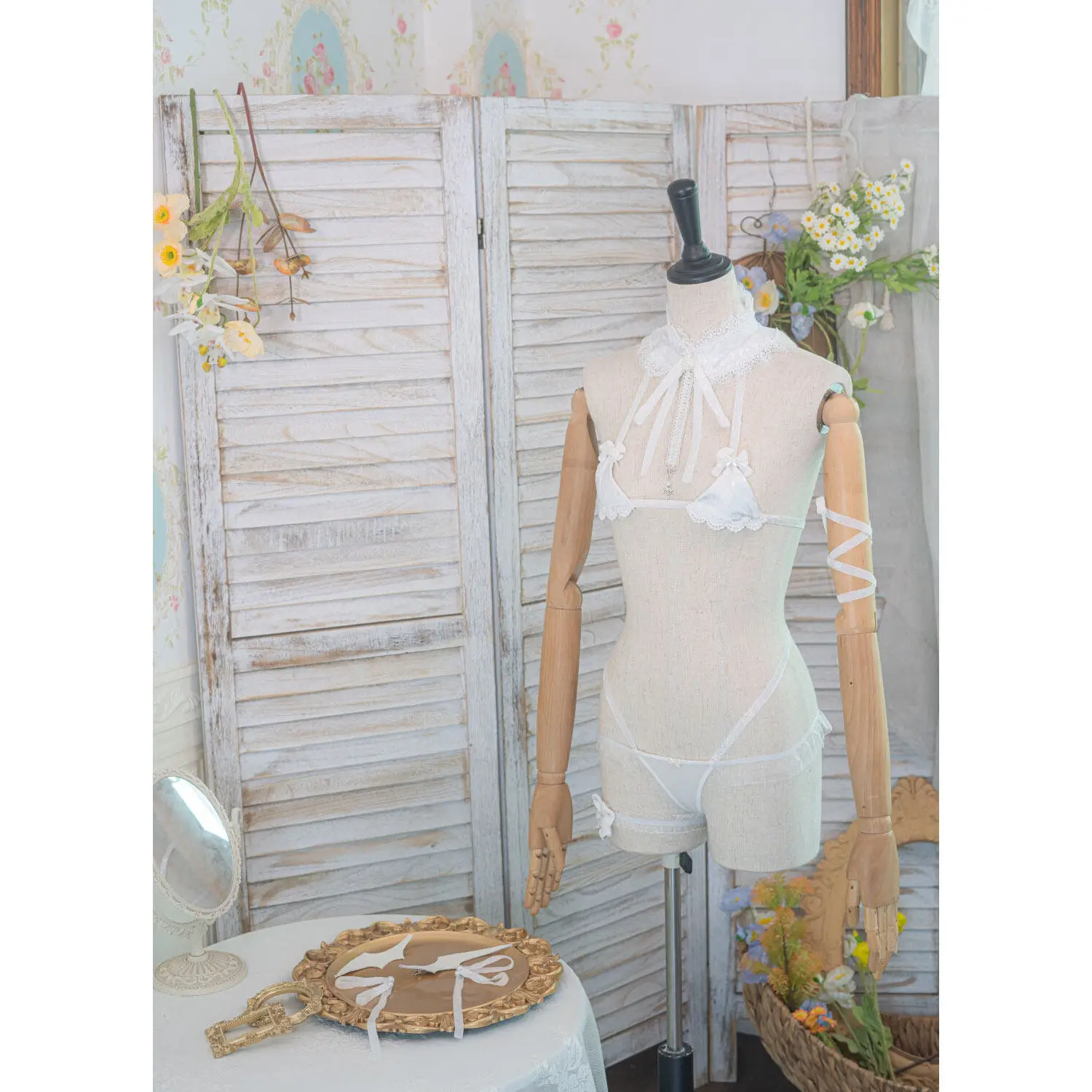 

Rurudo Eve Cosplay Lingerie Set - Anime Lolita Bikini Style White Lace Bra & Thong with Choker Custom Costume for Women