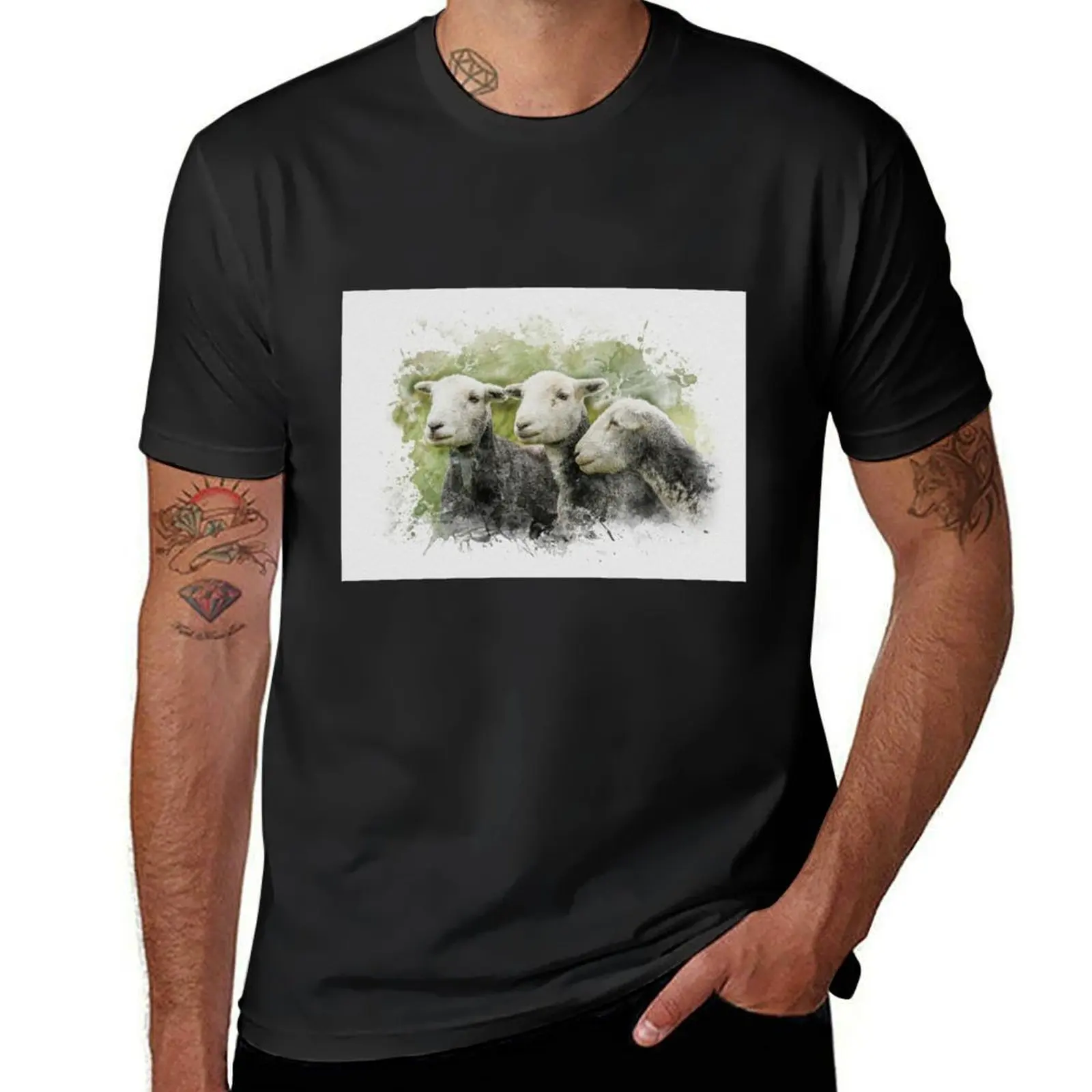 

Three Herdys Watercolour Photograph T-Shirt oversize t-shirts man anime shirt blanks luxury designer men clothings