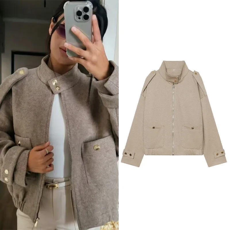 HipSeam Women's Soft Jacket With Zipper New 2026 Autumn Stand-Collar Shoulder Tabs Woman Winter Jacket Chic Female Coats