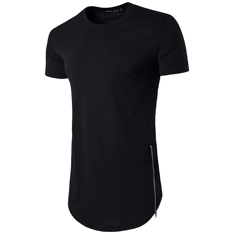 

Summer New Men's Short Sleeved T-shirt Personalized High Street Style Double Zipper Long Round Neck T-shirt