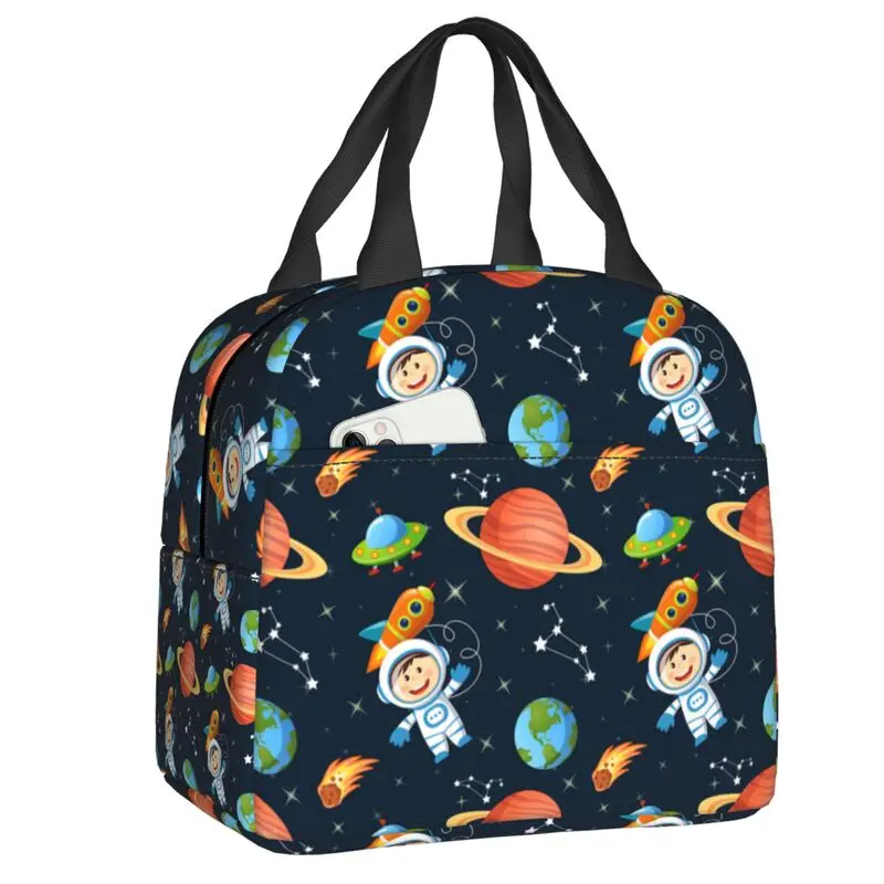 Space Universe Astronaut Insulated Lunch Bag for Women Leakproof UFO Spaceship Cooler Thermal Lunch Tote Office Picnic Travel