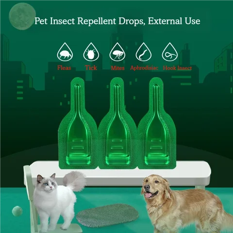 3개입 0.67ml 애완동물 벼룩 진드기 퇴치 방울, 벼룩 진드기 및 진드기 퇴치, 오래 지속되고 고양이와 강아지에게 안전한 외용