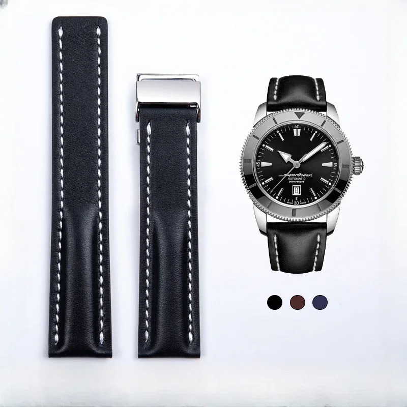 Italian High-Quality Genuine Leather Watchband for Breitling Super Marine Avengers Aviation Timing 22 24 Waterproof Watch Strap