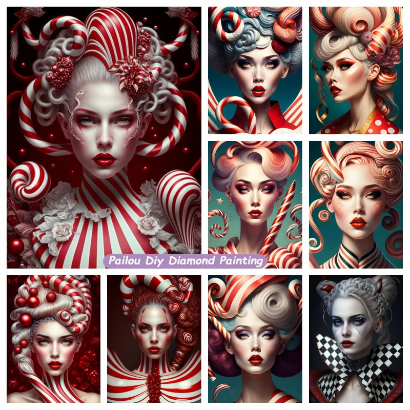 

Fantasy Candy Cane Woman Diamond Mosaic Painting Kits Christmas Wall Art Full Square Drills Cross Stitch Embroidery Room Decor