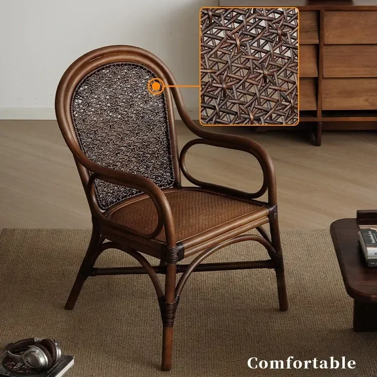 w28-  antique rattan rattan chair wabi sabi retro restaurant hotel handmade single dining chair