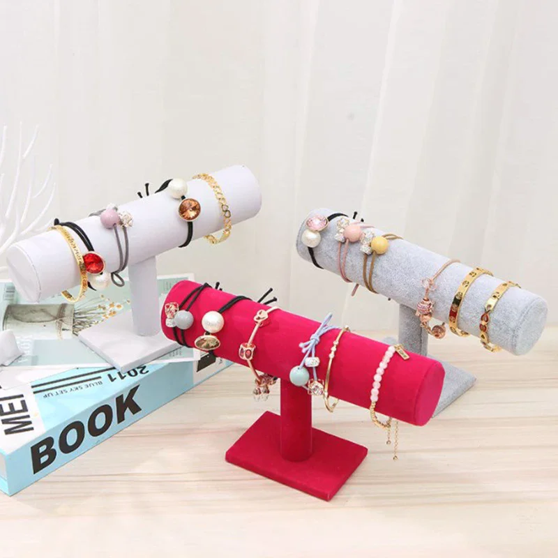 

Single Tier Velvet Bracelet Chain Watch T-Bar Rack Jewelry Hard Display Stand Holder Jewelry Organizer High Qualitydisplay Stand