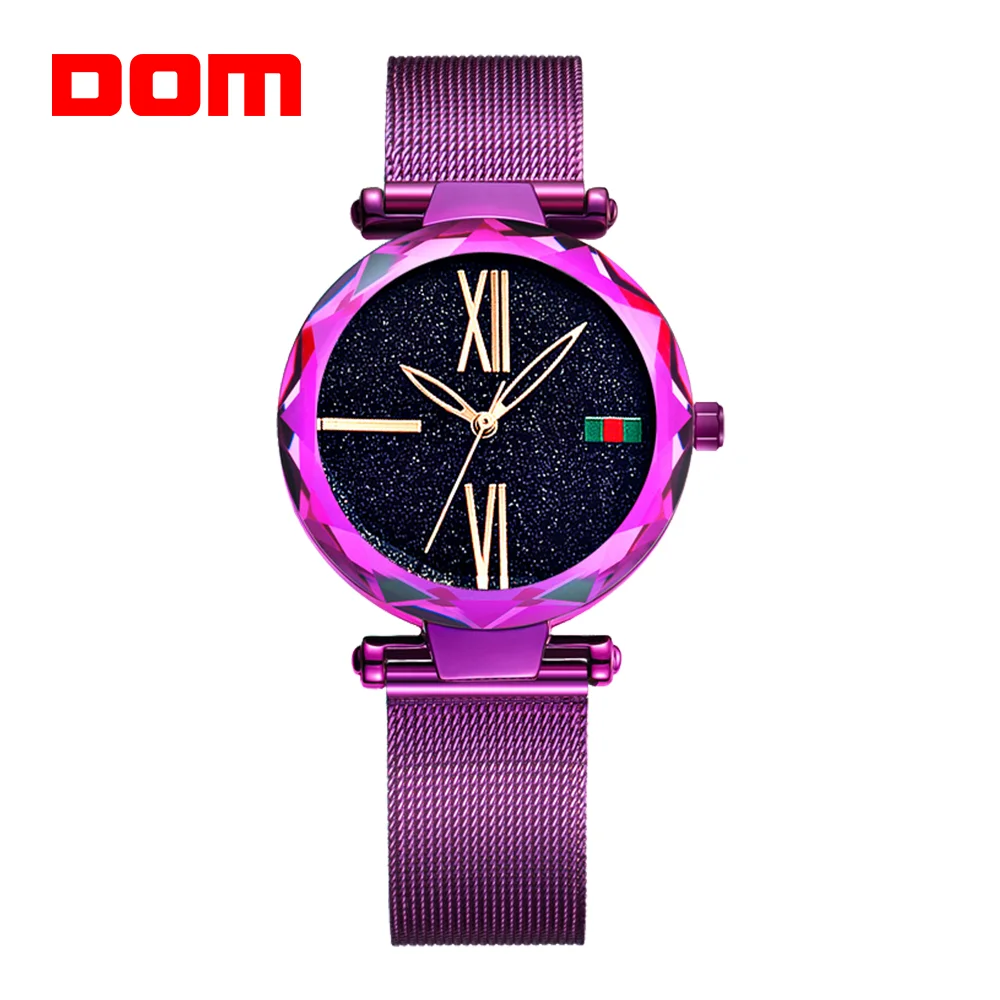 

DOM Women Fashion Purple Quartz Watch Lady Steel Watchband High Quality Casual Waterproof Wristwatch Gift for Girl G-1244PK-1M1