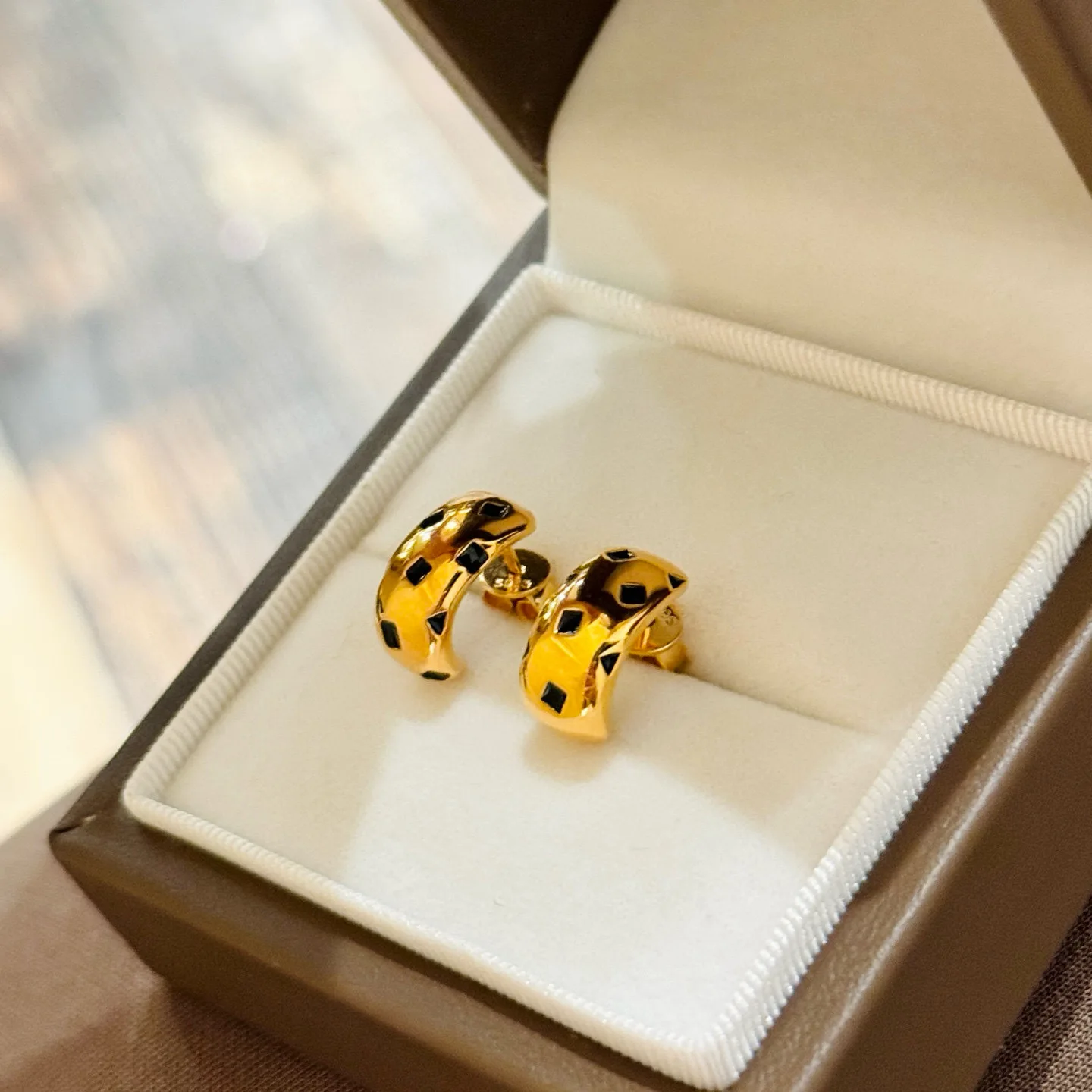 

100% 925 Sterling Silver Leopard Print Earrings For Women Rose Gold Color Black Spots Stud Earring Fine Jewelry