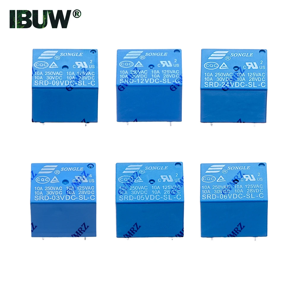 10Pcs Relays 10A 3V 5V 6V 9V 250VAC 5PIN SRD-12VDC-SL-C SRD-03VDC-SL-C SRD-05VDC-SL-C SRD-06VDC-SL-C SRD-09VDC-SL-C 12V 24V 48V