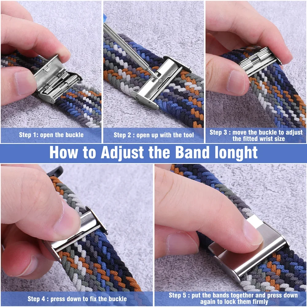 22mm 20mm Nylon Strap for Samsung Galaxy Watch4/5/6 One-piece Adjustable Nylon Woven Snap Strap Universal for 20/22mm Width Band