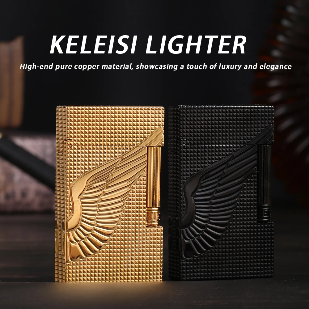 1 pc handcrafted metal lighter, featuring an angel wing design and embossed pattern, is a high-end, high-quality collectible