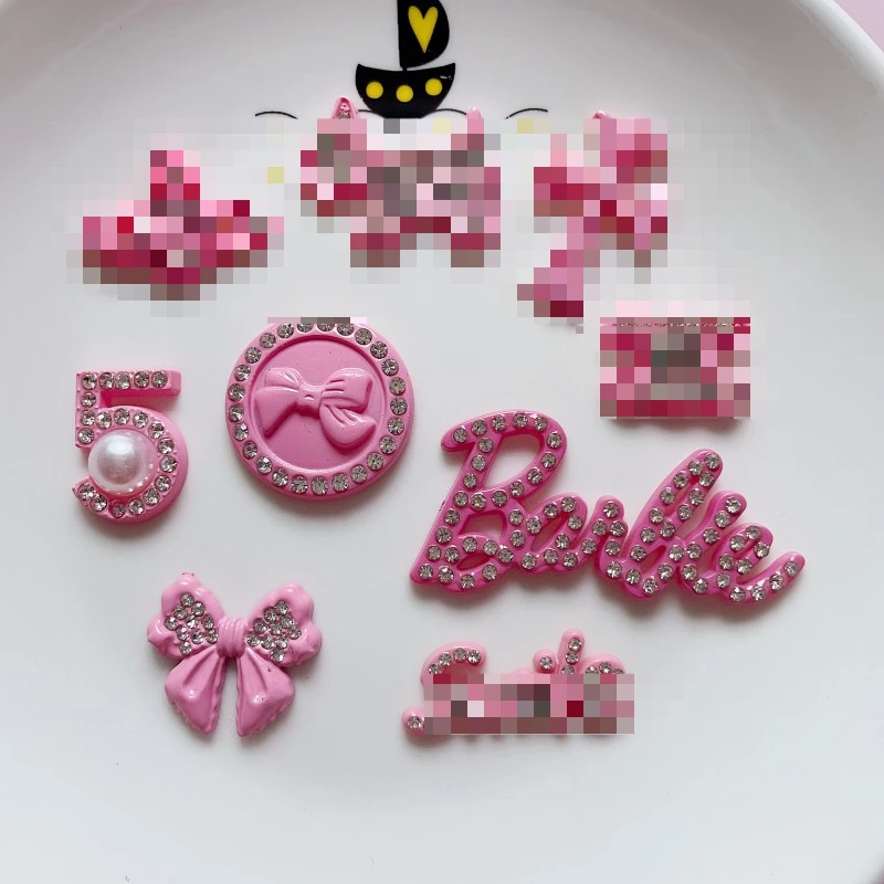 5pcs Cute Cartoon Pink Diamond Barbie Resin Flatback Supplies Handmade Resin Charms for Diy Resin Accessories Crafts Materials