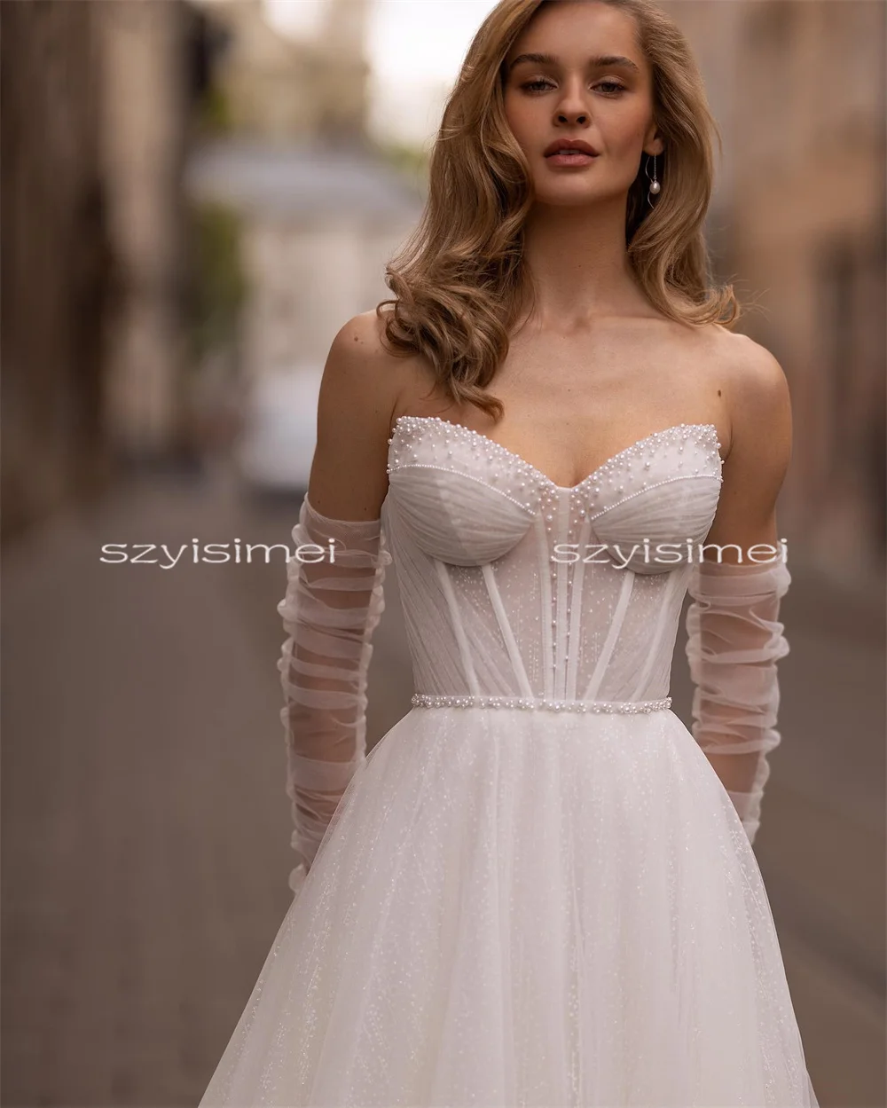 Charming Sweetheart With Peals A Line Glitter Tull Wedding Dresses Custom Made 2026 Rode De Morrie Dress For Wedding Luxury