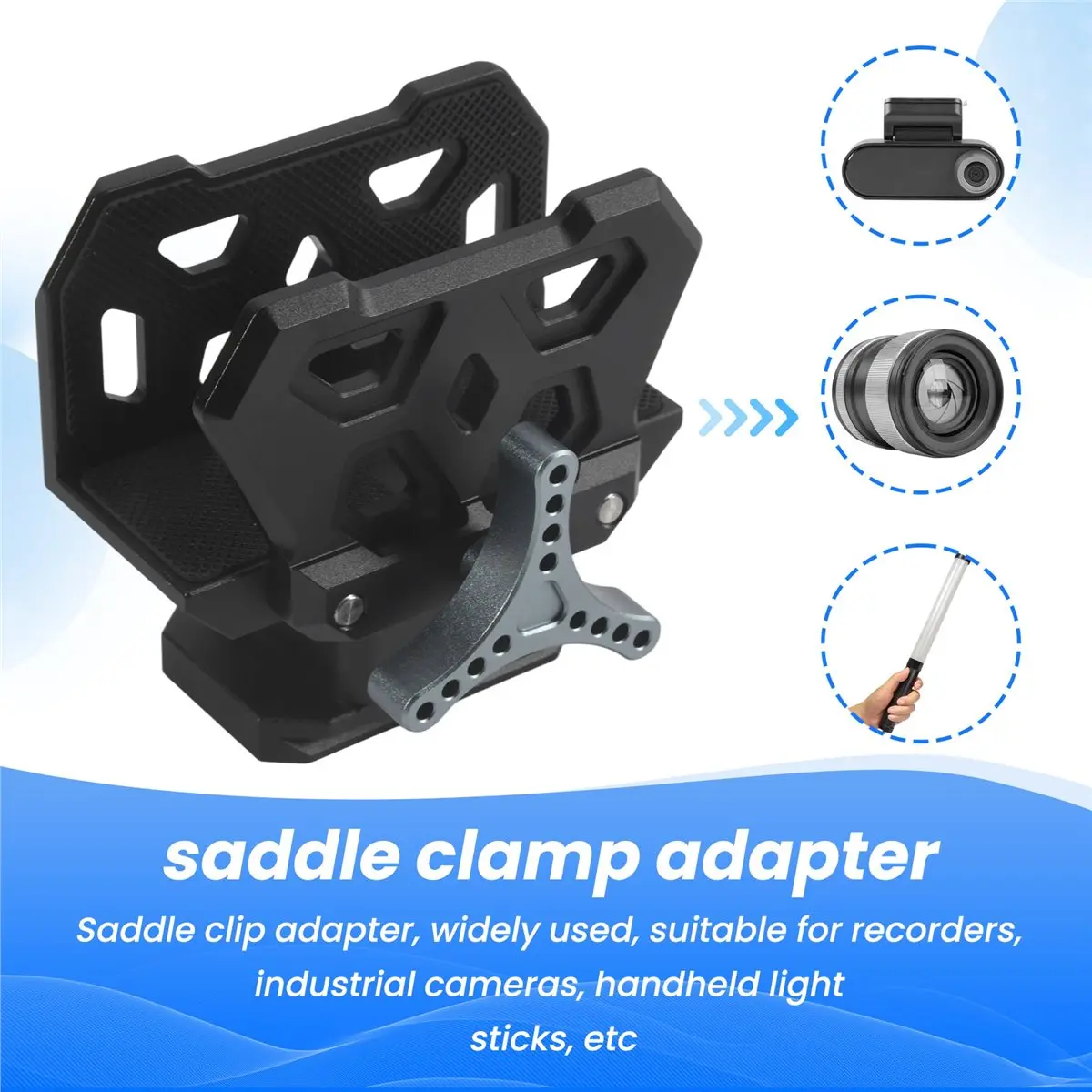 [N88R] Professional Saddle Clamp Adapter Tripod Bracket Vise Clamp Outdoor Bracket Adapts to 3/8 Inch Thread Easy Installation