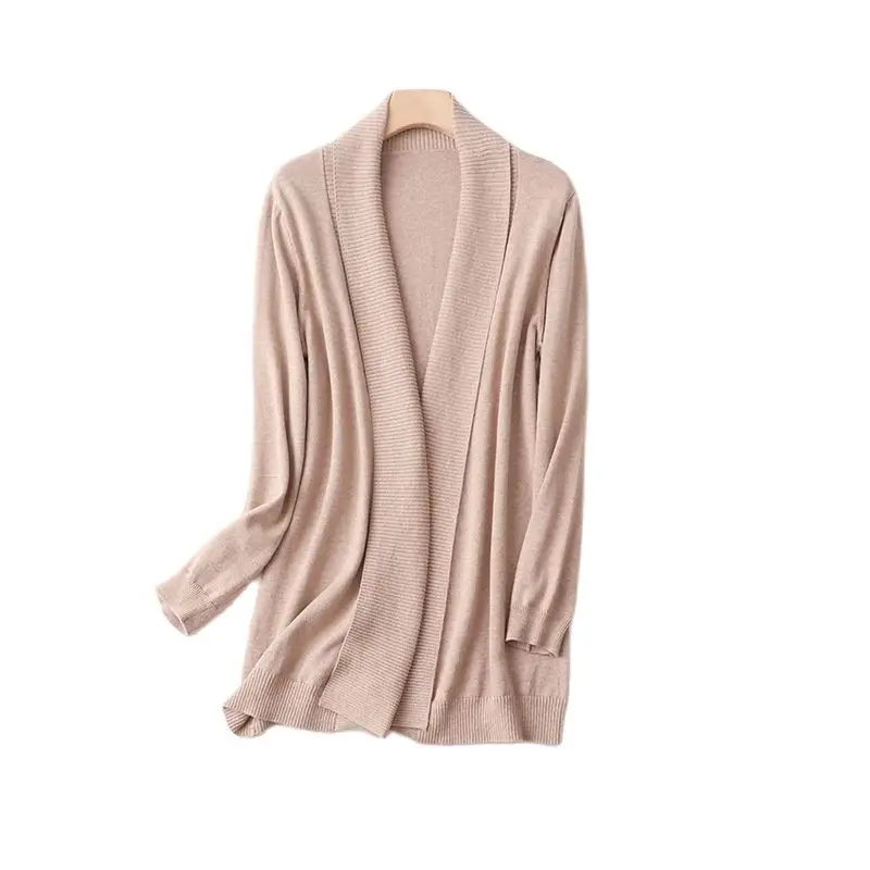 Birdtree 63.9% Silk 10.2% Cashmere Solid Cardigan Medium Length Women Blended V-neck Knitted Jacket 2023 Autumn Winter T38546QC