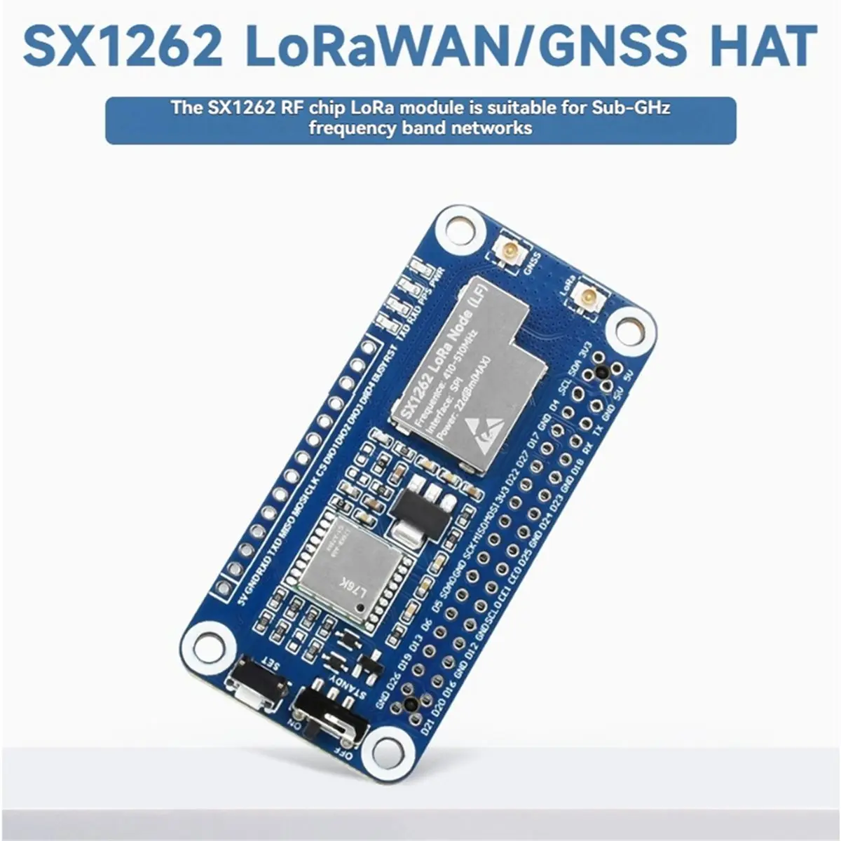 CC-SX1262 868/915M LoRaWAN HAT Node Module for Raspberry Pi with Suction Cup Antenna for IoT Long-Range Communication
