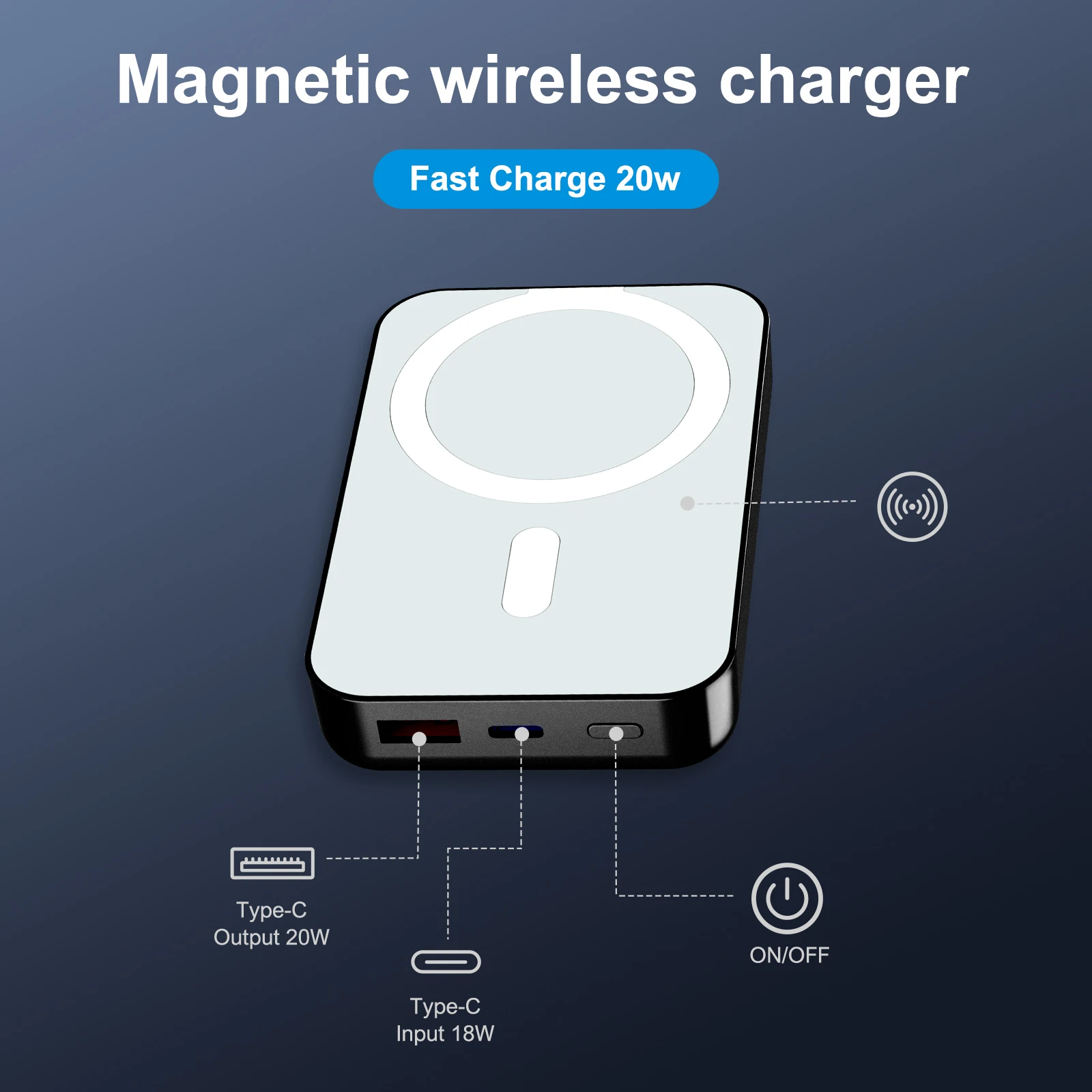 Cargador portátil inalámbrico magnético, Banco de energía de 10000mAh PD20W, pantalla LED integrada para iPhone 16/15/14/13/12/Pro/Mini/Pro Max