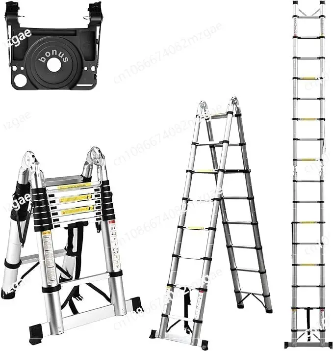 Telescoping Ladder A Frame 16.5 Ft Compact Aluminum Extension Ladder Portable Telescopic RV Ladder for Camper Trips Motorhome