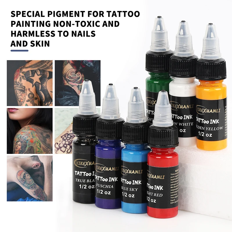 15ml 7colors Tattoo Ink Pigment with box Body Art Tattoo Kits Professional Beauty Paints Makeup Tattoo Supplies Semi-permanent