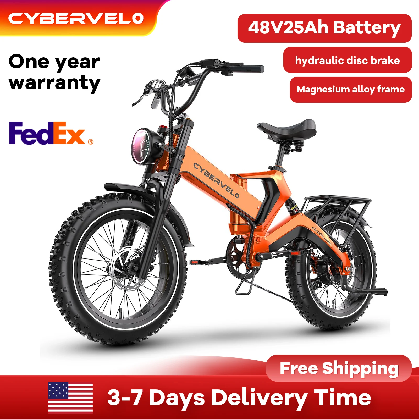 

Cybervelo 2000W Peak 20"Fat Tire Folding Electric Bike for Adult,48V 25Ah built-in Water proof Battery,35MPH 8-Speed 3 Modes EK6
