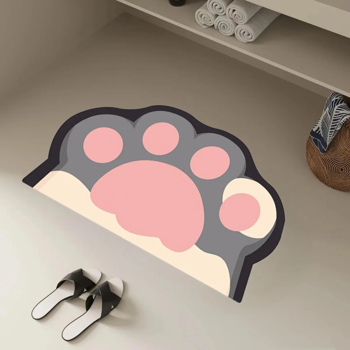 

VIKAMA Cartoon Cat Paw Water Absorbent Non Slip Floor Mats Bathroom Bathroom Non Slip Wear Resistant Foot Mats Home Decor