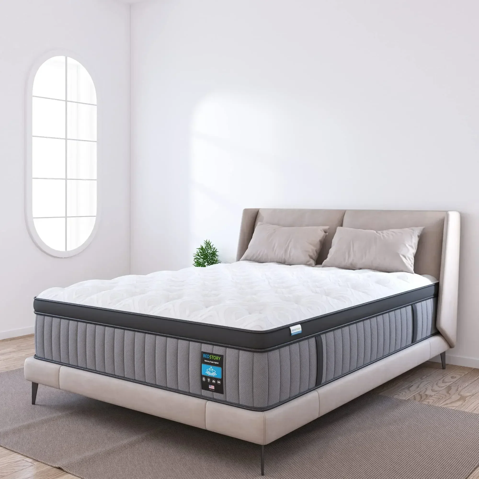 BedStory King-Luxury Hybrid Mattress, Extra Lumbar and Hip Support, Pain Relieving, Motion Isolation Cooling, 14 in