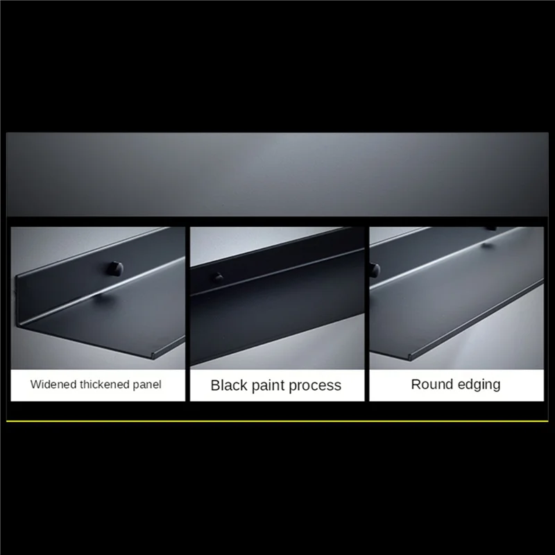 

2X Floating Wall Shelf Black For Kitchen Bathroom Storage Rack Mirror Metal Shower Corner Shelves Organizer Cabinet A