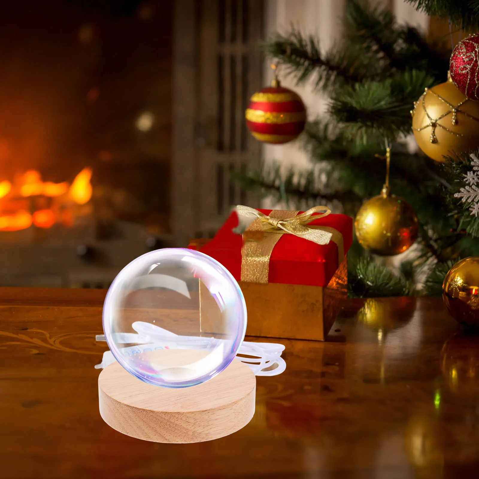 

Wooden Lamp Base LED Light Display Stand for Gazing Ball Round Pedestal Night Light Table Decor DIY Projects Threecolor