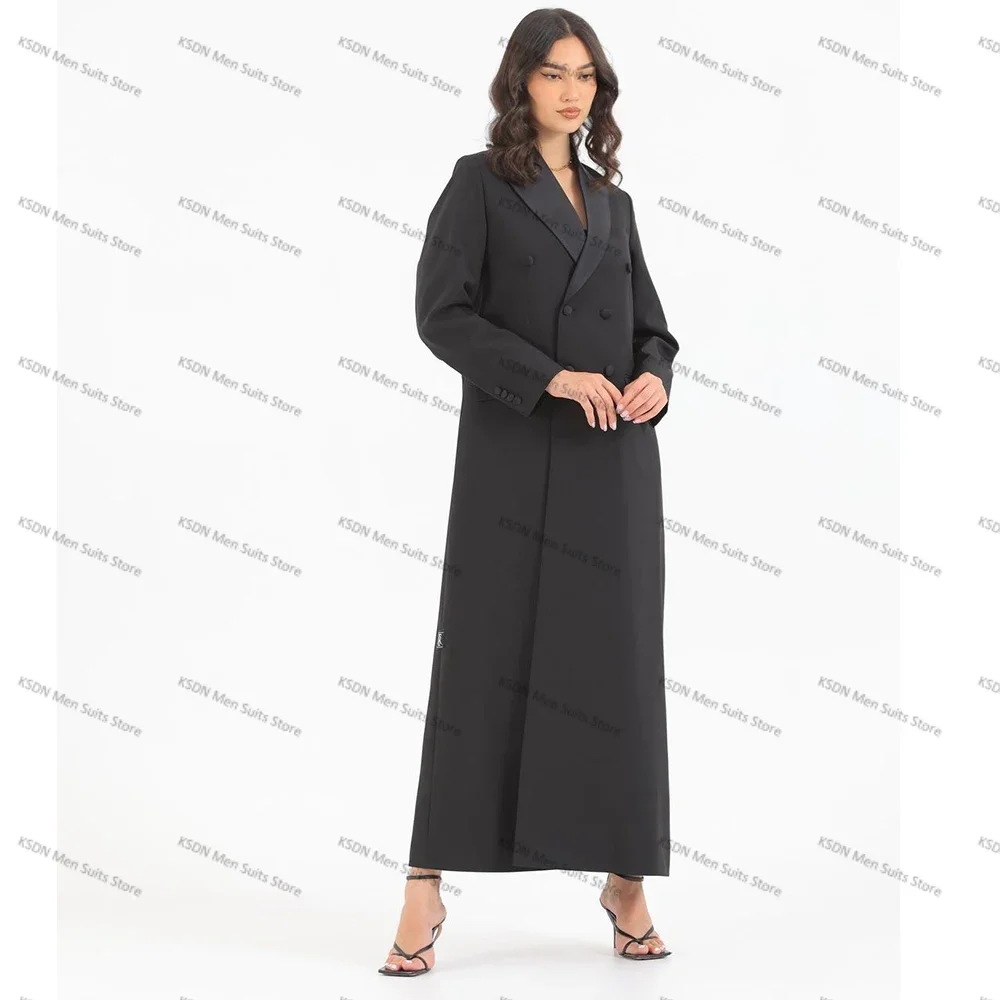 Black Muslim Women Abayas Dubai Luxury 2024 Double Breasted Peak Lapel Long Jacket 1 Piece Coat Formal Female Clothing