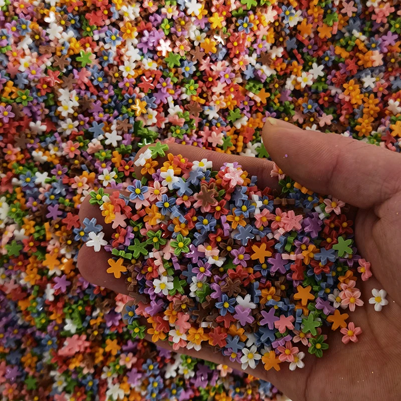 100 Pcs New 7mm Cute Mixed Mini Flower Flat Back Resin Cabochons Scrapbooking DIY Jewelry Craft Decoration Accessorie L66