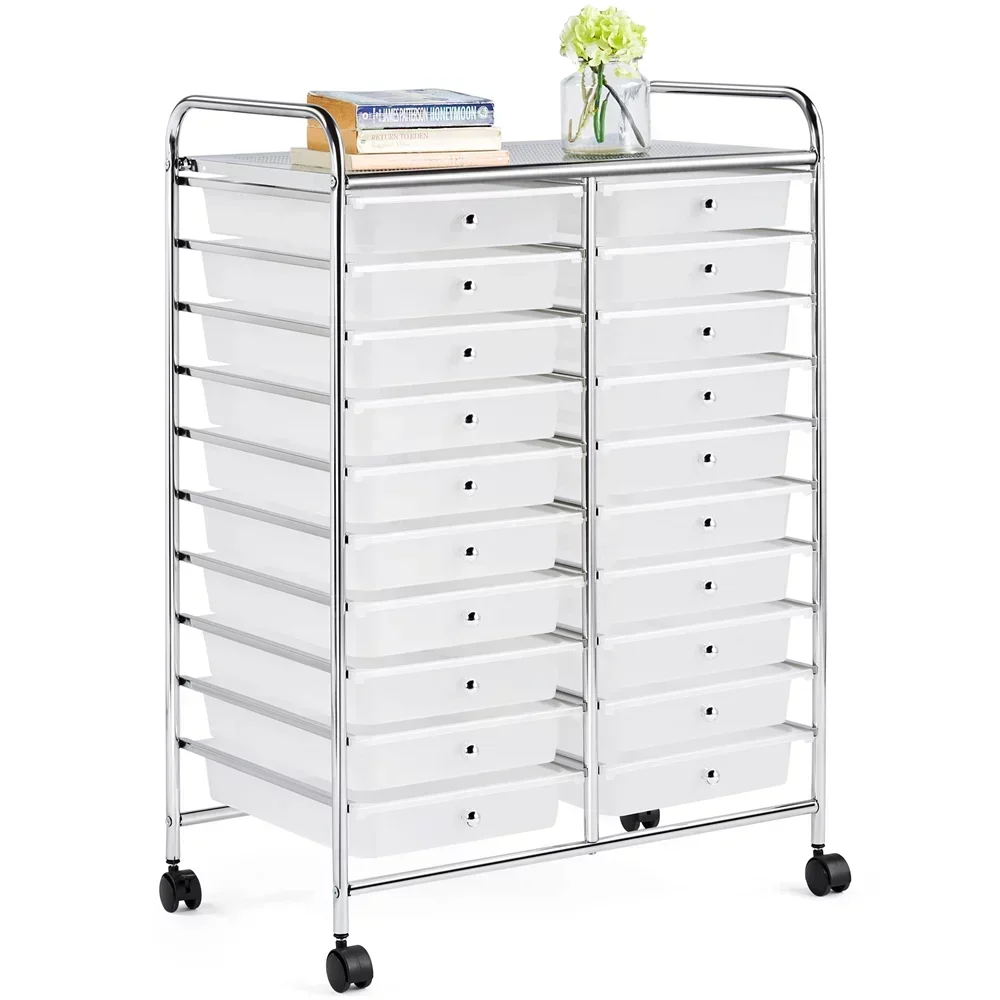 

3.95 Gallon 20 Drawer Rolling Metal and Plastic Storage Bin with Wheels, 25.00 X 14.00 X 36.00 Inches