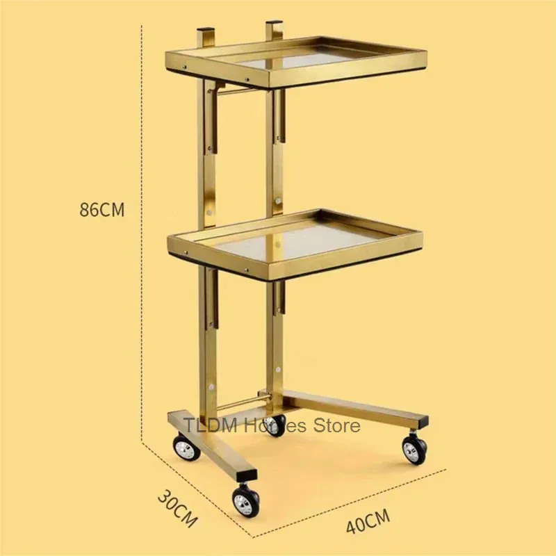 عربة أدوات التجميل صالون حلاقة عربة متعددة الأغراض مع عجلات بيرم ترويوليري أداة الصباغة عربة ضوء فاخرة الذهب الحديد عربة صغيرة