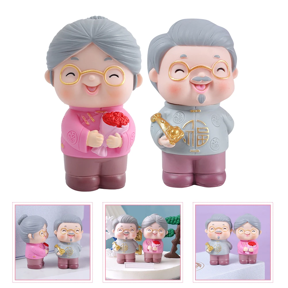 

2pcs Cake Decor Elder Vinyl Ornament Birthday Party Topper Mini Statue For Shelf Garden Display Elder Cake Decor