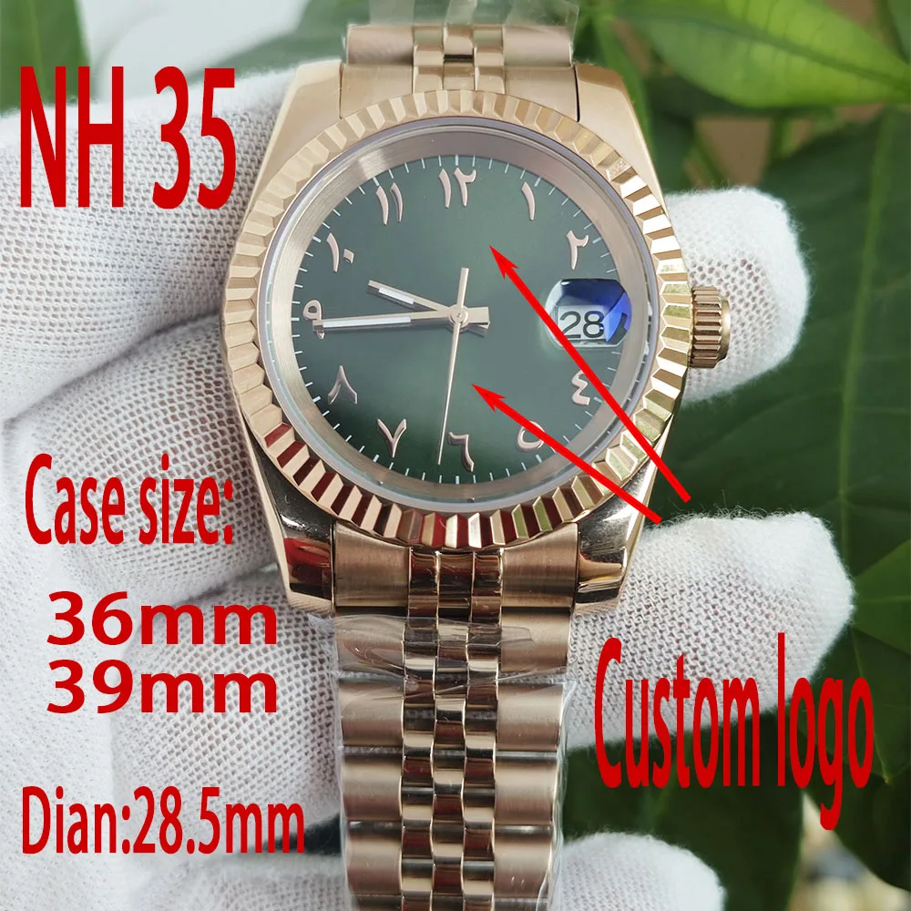 Nh35 שעונים יכולים להיות מותאמים אישית עם שעון לוגו משלהם עם חיוג 28.5 מ
