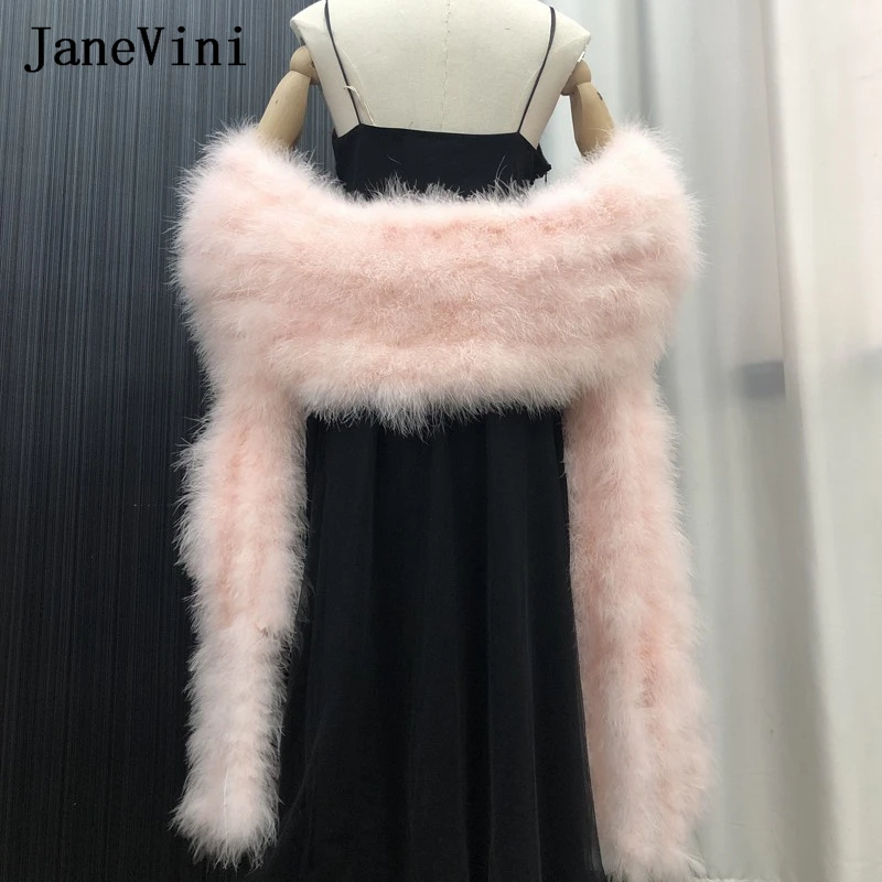 

JaneVini Light Pink Plus Size Real Ostrich Feathers Wedding Bolero Capes Bridal Shawl Wraps Shoulder Cover Winter Fur Stoles