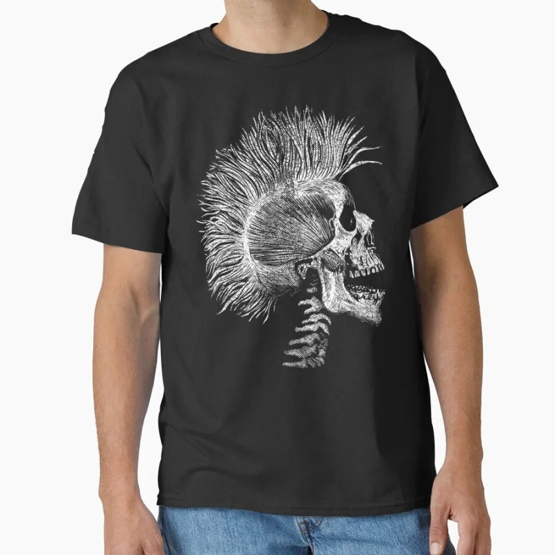 

Punk and 80's Rock Skull with Mohawk horror death gothic pattern scary halloween gift T-shirt for men Large size Tops S-6xl
