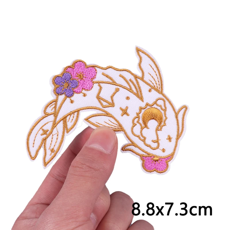 Sun Moon Wave Van Gogh Patches for Clothing Ocean Dolphin Cute Lucky Fish Iron on Patches Outdoor Embroidery Patches On Clothes view 5
