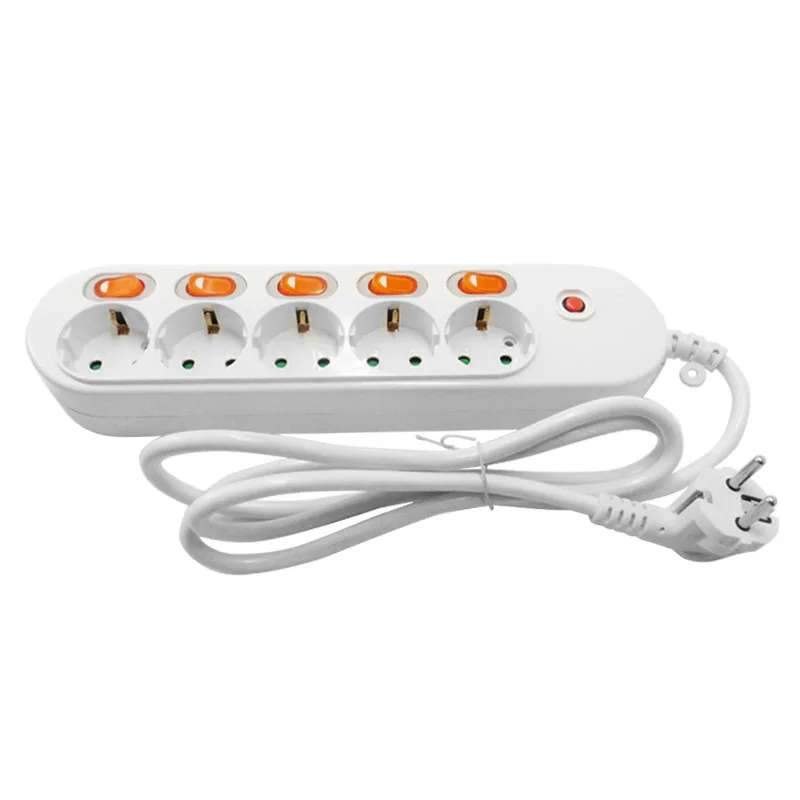 Power Strip 10/16A overload protection EU plug Adapter 1.5/2.5M Extension Desktop cord socket 2/3/4/5/6 AC Output