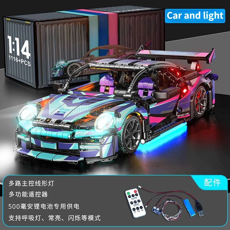 1116 PCS Technical 1:14 Black purple Racing Sports Car Building Blocks Assemble Bricks Vehicle Toys Gift For Boy Kids