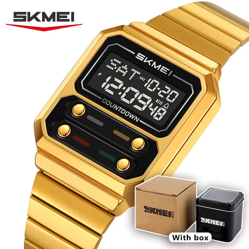 Reloj electrónico Digital SKMEI de lujo Retro para hombres de negocios para mujeres y estudiantes reloj de pulsera cronógrafo resistente al agua reloj Simple 2448
